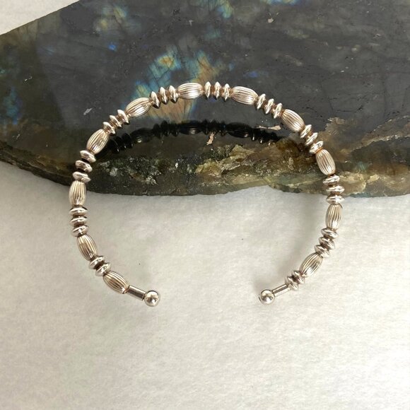 Sterling Silver 925 Italy Ball Beaded Flexible Cuff Bracelet Sz 6.75" - Picture 5 of 16